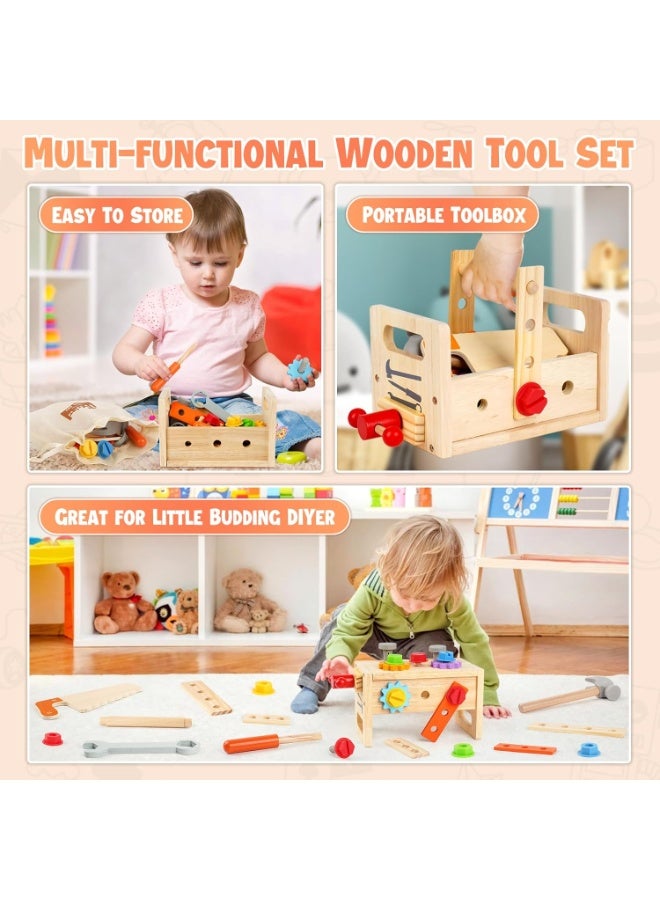 Capstro Wooden Tool Box Construction Play Set for Kids – Pretend Repair & Building with Hammer, Nuts & Bolts | Montessori Hands-On Creative Play, Problem-Solving Skills & Screen-Free Activity Ages - Image 3